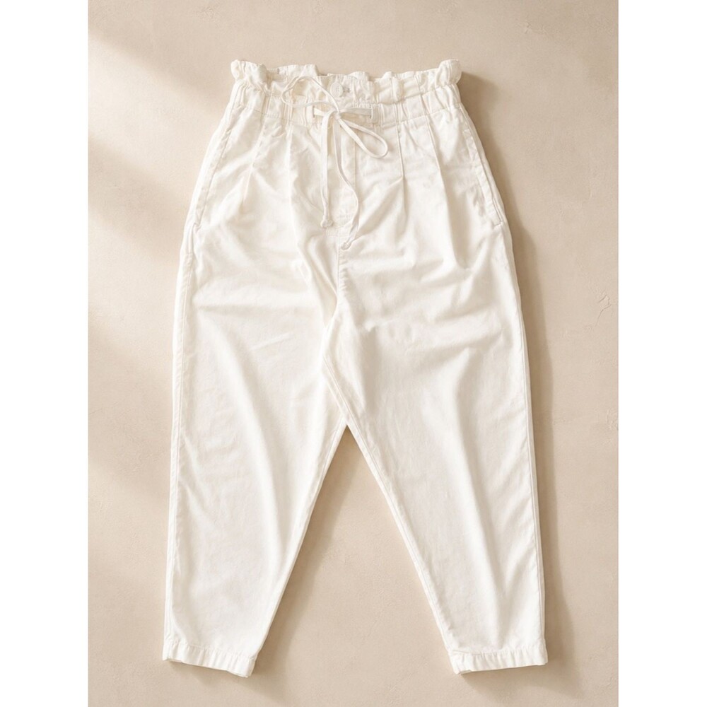 Free People Margate Pleated Paperbag Trousers White High Rise Drawstring Medium